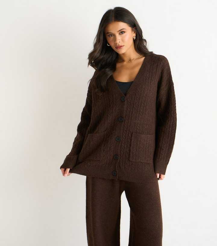 Gini London Dark Brown Cable Knit Cardigan