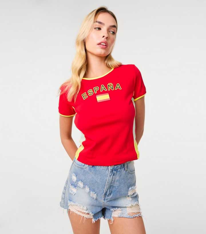 Pink Vanilla Red Espana Embellished Football Top 