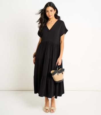 Gini London Black V Neck Smock Midi Dress 