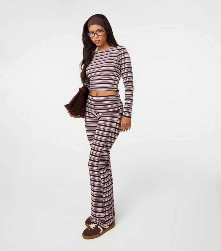 Pink Vanilla Brown Striped Flared Trousers