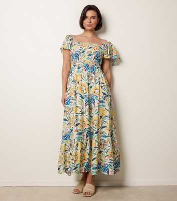 Blue Vanilla Yellow Tropical Print Midi Dress