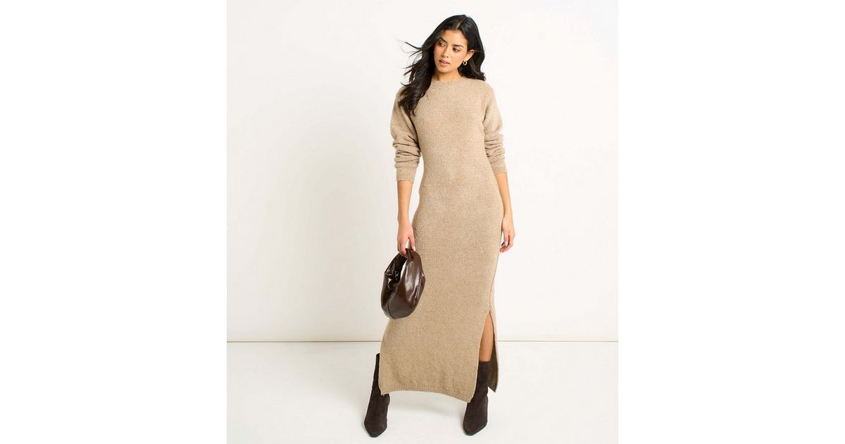 white christmas dresses Cream Bodycon Long Sleeve Sweater Mini Dress