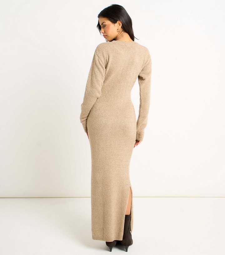 Gini London Cream Bodycon Long Sleeve Maxi Dress | New Look