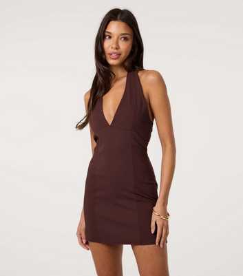 Pink Vanilla Brown Halterneck Mini Dress