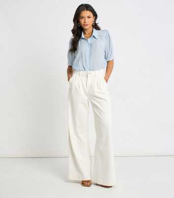 Gini London Off White Pleated Wide Leg Jeans