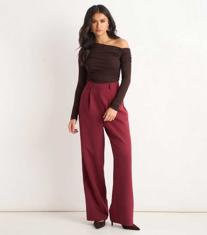 Gini London Rust Wide Leg Tailored Trousers