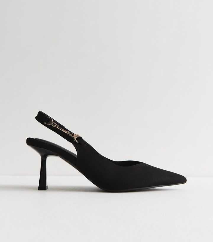 Black Faux Suede Horsebit Detail Slingback Pumps