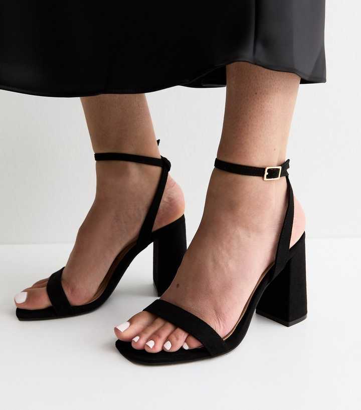 Black Faux Suede High Block Heel Sandals