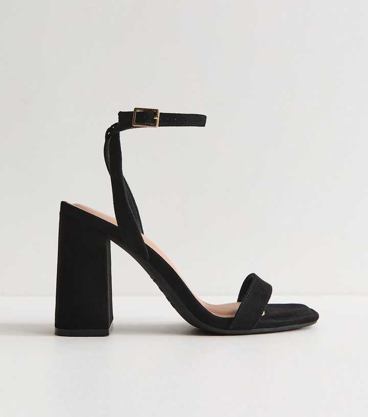 Black Faux Suede High Block Heel Sandals
