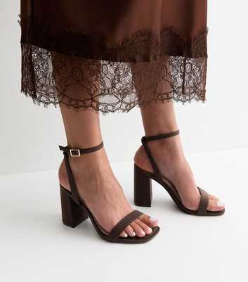 Dark Brown Faux Suede High Block Heel Sandals