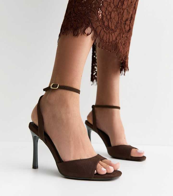 Dark Brown Faux Suede Slingback Stiletto Sandals