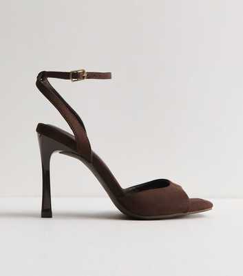 Wide Fit Dark Brown Faux Suede Slingback Stiletto Sandals