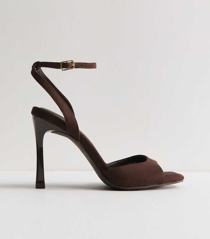 Wide Fit Dark Brown Faux Suede Slingback Stiletto Sandals