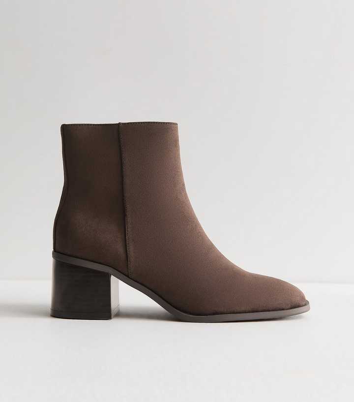 Dark Brown Faux Suede Ankle Boots