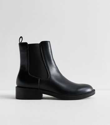 Black Faux Leather Chelsea Ankle Boots