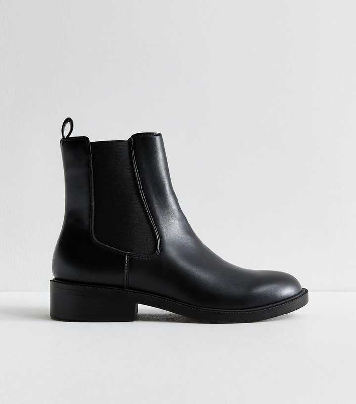 Black Faux Leather Chelsea Ankle Boots