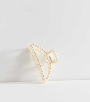 Off White Faux Pearl Curved Hair Claw