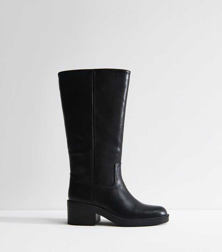 Black Faux Leather Knee High Boots