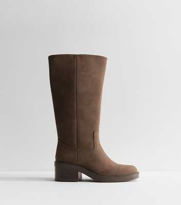 Dark Brown Faux Suede Knee High Boots