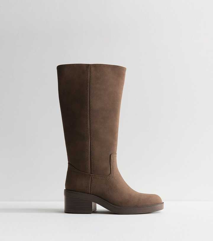 Dark Brown Faux Suede Knee High Boots