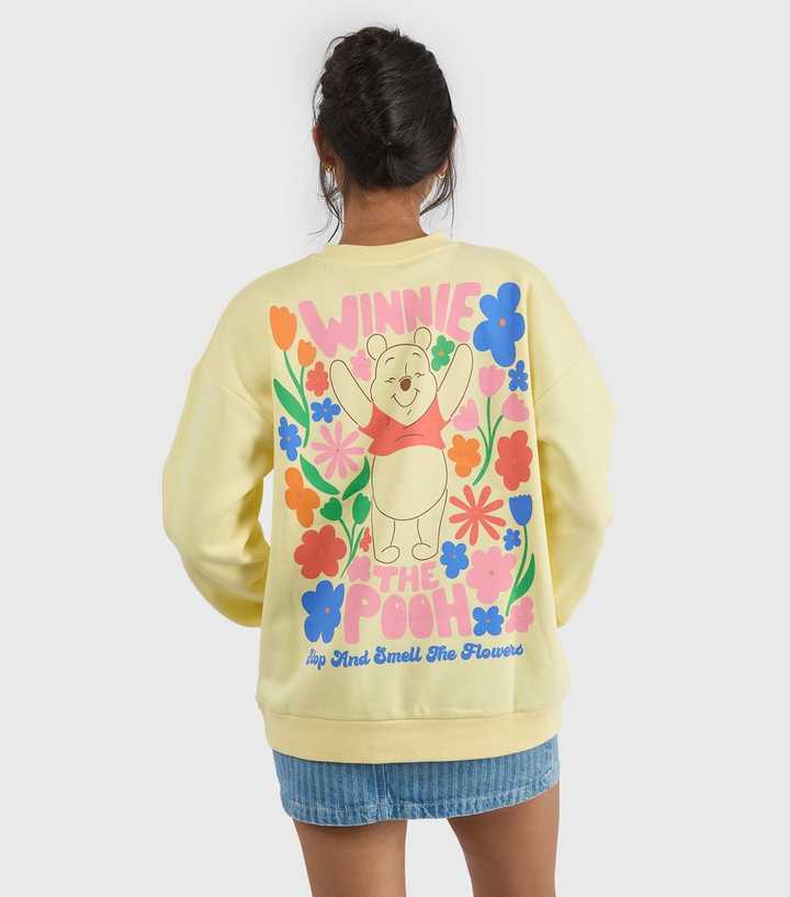 Custard Light Yellow Disney Winnie The Pooh Print Sweatshirt