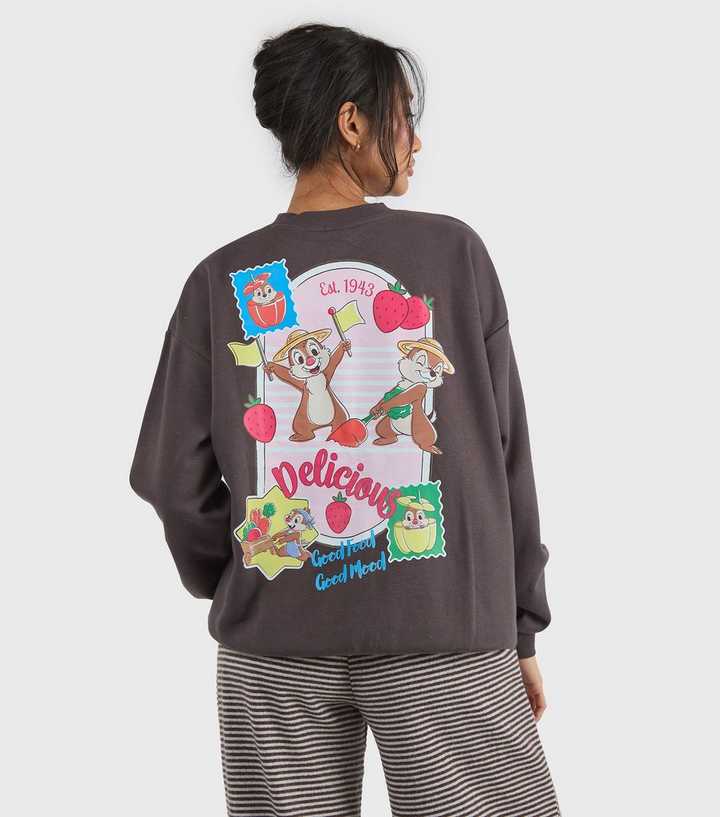 Custard Faded Black Disney Chip N Dale Print Sweatshirt