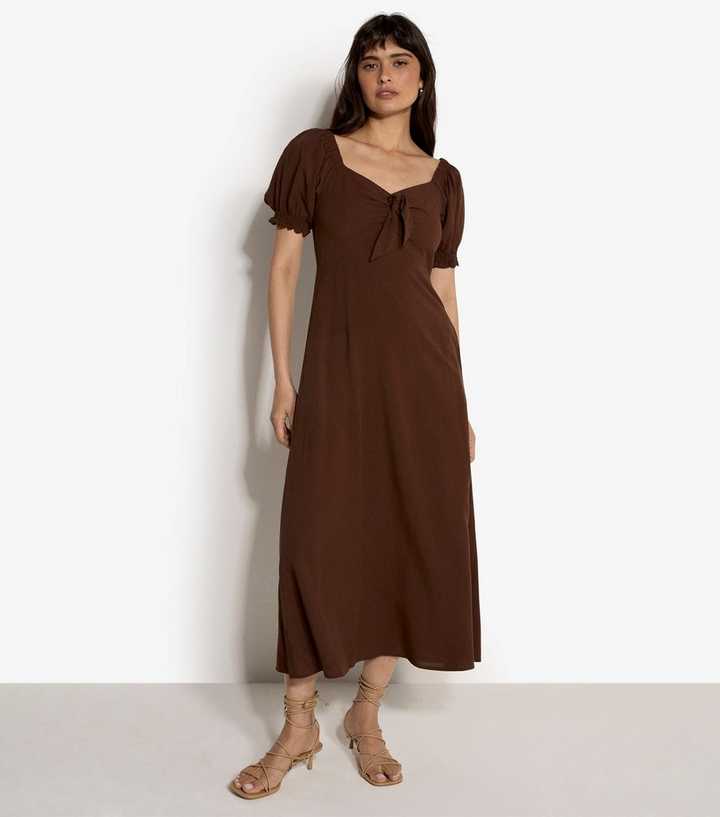 Apricot Dark Brown Tie Detail Midaxi Dress
