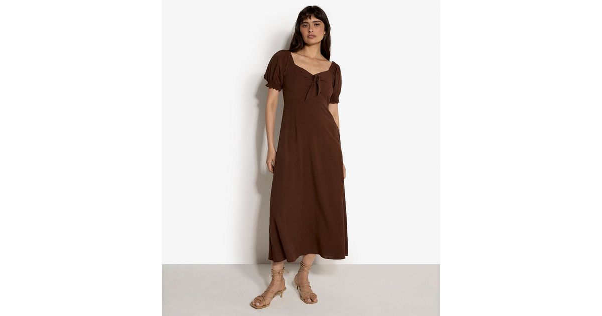 Apricot Dark Brown Tie Detail Midaxi Dress