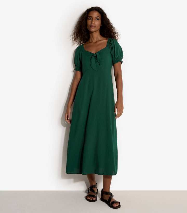 Apricot Dark Green Tie Detail Midaxi Dress