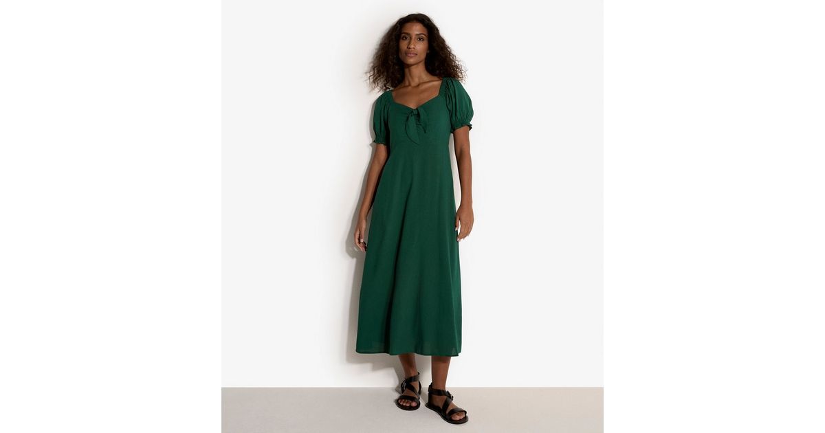 Apricot Dark Green Tie Detail Midaxi Dress