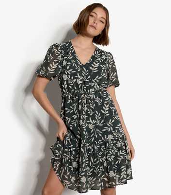 Apricot Green Monochrome Leaf Mini Dress