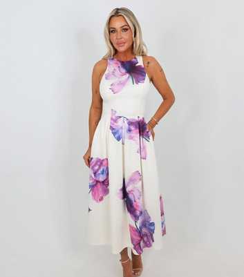 AX Paris Lilac Floral Print Racer Pleated Midi Dress