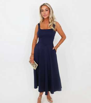 AX Paris Navy Square A-Line Midi Dress