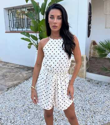 AX Paris Cream Polka Dot Racer Drawstring Playsuit