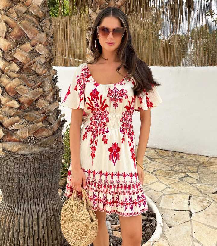 AX Paris Pink Frill Hem Shirred Mini Dress