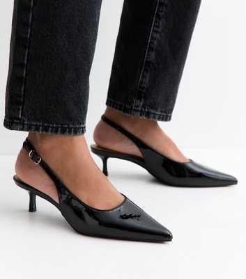 Truffle Black Patent Leather Kitten Heel Slingback Pumps