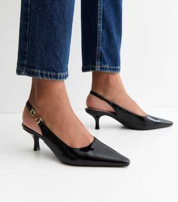 Truffle Black Faux Leather Chain Slingback Court Shoes