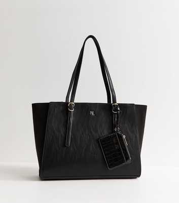 Black Faux Leather Detachable Purse Tote Bag
