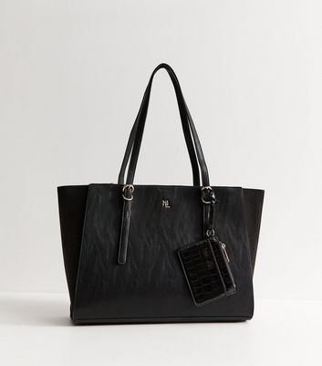 Black Faux Leather Detachable Purse Tote Bag