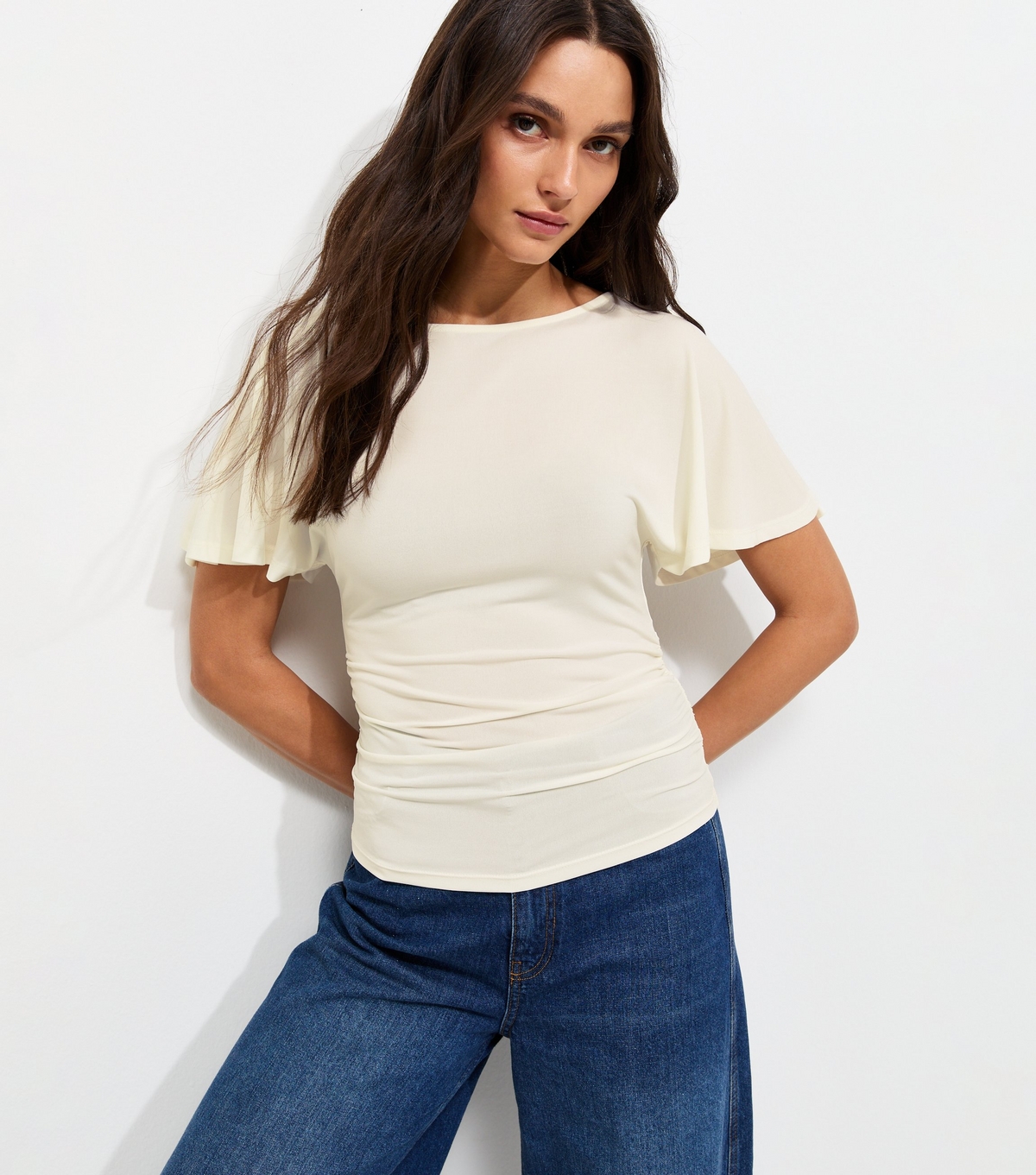 Women's Cream Jersey Batwing Short Sleeve Corset T-Shirt New Look