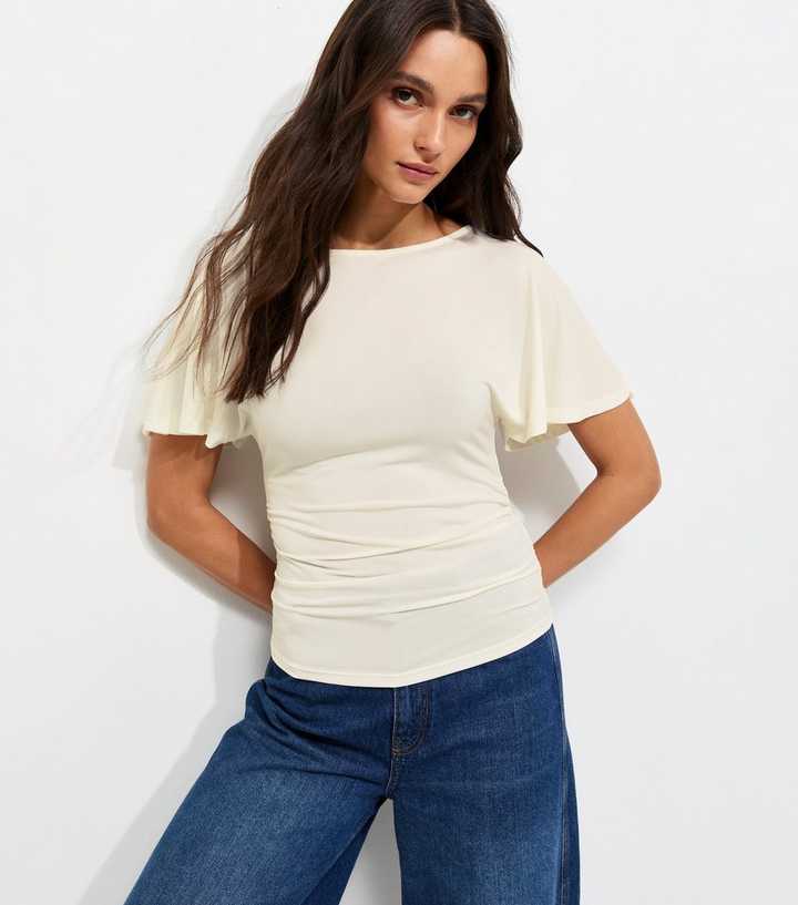 Cream Jersey Batwing Short Sleeve Corset T-Shirt