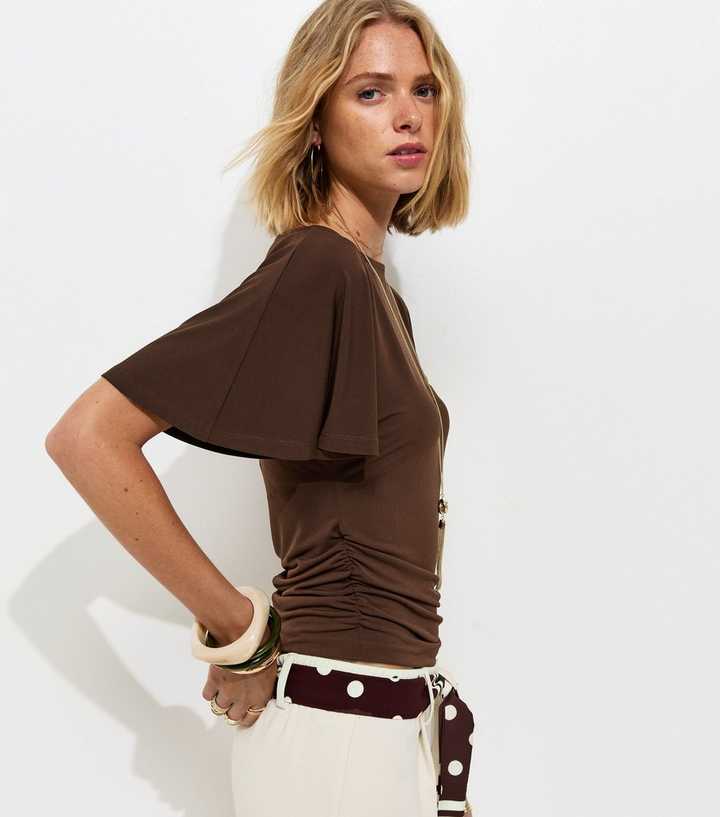 Brown Batwing Sleeve Corset Top