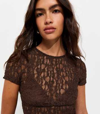Dark Brown Sheer Floral Lace Baby Tee