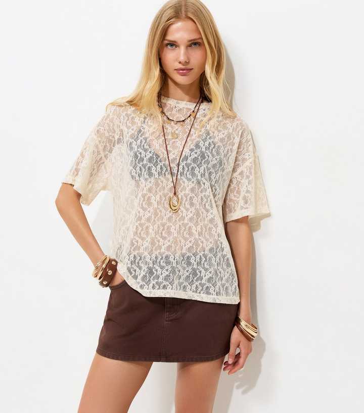 Cream Oversized Lace Boxy Fit Top