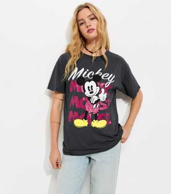 Dark Grey Mickey Acid Wash Oversized T-Shirt