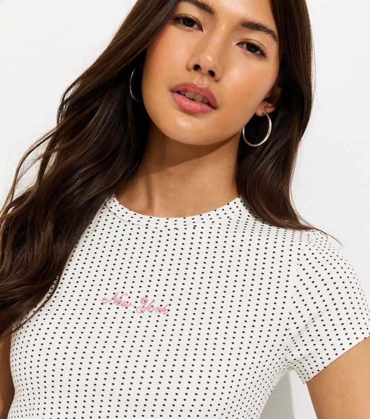 White New York Embroidery Spot Print Baby T-Shirt