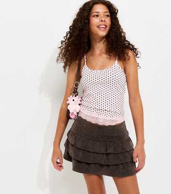 Girls Dark Brown Corduroy Three Tier Rara Skort