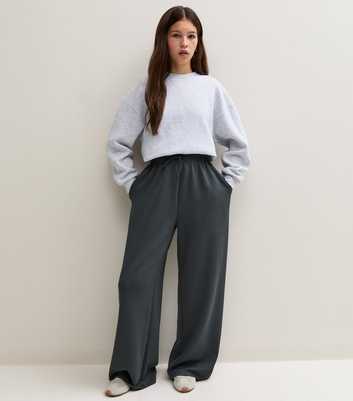 Girls Dark Grey Soft Touch Wide Leg Joggers