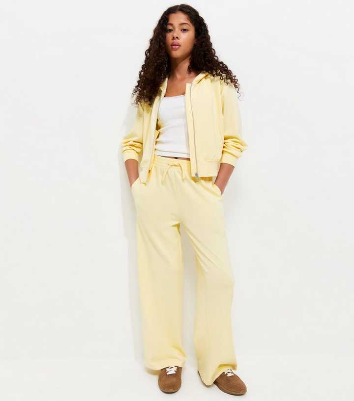 Girls Light Yellow Soft Touch Wide Leg Joggers