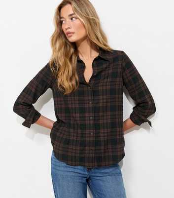 Tall Brown Cotton Rich Checked Long Sleeve Shirt